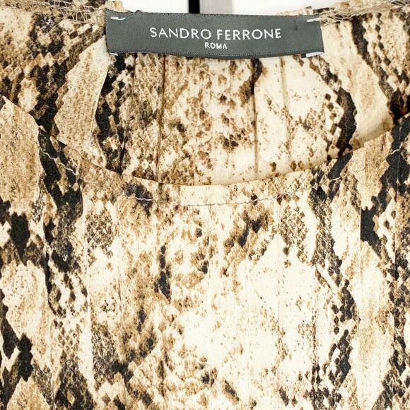 Sandro Ferrone Women’s Snake Skin Print Sleeveless Pleated Silk Blouse Top S/M - Picture 3 of 8
